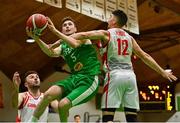14 August 2021; Christopher Fulton of Ireland in action against Thomas Yome of Gibraltar during the FIBA Men’s European Championship for Small Countries day four match between Gibraltar and Ireland at National Basketball Arena in Tallaght, Dublin. Photo by Eóin Noonan/Sportsfile