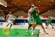 14 August 2021; Jason Killeen of Ireland in action against Christopher Graham Noon of Gibraltar during the FIBA Men’s European Championship for Small Countries day four match between Gibraltar and Ireland at National Basketball Arena in Tallaght, Dublin. Photo by Eóin Noonan/Sportsfile