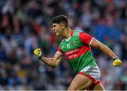 14 August 2021; Tommy Conroy of Mayo celebrates after kicking a point during the GAA Football All-Ireland Senior Championship semi-final match between Dublin and Mayo at Croke Park in Dublin. Photo by Seb Daly/Sportsfile