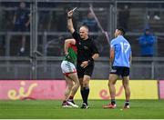 14 August 2021; Colm Basquel of Dublin is shown a black card by referee Conor Lane during the GAA Football All-Ireland Senior Championship semi-final match between Dublin and Mayo at Croke Park in Dublin. Photo by Seb Daly/Sportsfile