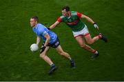 14 August 2021; Con O'Callaghan of Dublin in action against Diarmuid O'Connor of Mayo during the GAA Football All-Ireland Senior Championship semi-final match between Dublin and Mayo at Croke Park in Dublin. Photo by Stephen McCarthy/Sportsfile