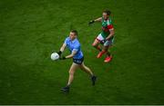 14 August 2021; Con O'Callaghan of Dublin in action against Pádraig O'Hora of Mayo during the GAA Football All-Ireland Senior Championship semi-final match between Dublin and Mayo at Croke Park in Dublin. Photo by Stephen McCarthy/Sportsfile
