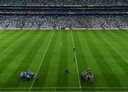 14 August 2021; Dublin and Mayo teams during a second half water break in the GAA Football All-Ireland Senior Championship semi-final match between Dublin and Mayo at Croke Park in Dublin. Photo by Stephen McCarthy/Sportsfile