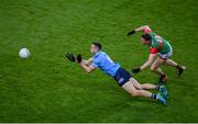 14 August 2021; Brian Fenton of Dublin in action against Matthew Ruane of Mayo during the GAA Football All-Ireland Senior Championship semi-final match between Dublin and Mayo at Croke Park in Dublin. Photo by Stephen McCarthy/Sportsfile