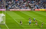 14 August 2021; Colm Basquel of Dublin takes a shot on goal during the GAA Football All-Ireland Senior Championship semi-final match between Dublin and Mayo at Croke Park in Dublin. Photo by Ramsey Cardy/Sportsfile