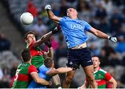 14 August 2021; Brian Howard of Dublin in action against Patrick Durcan of Mayo during the GAA Football All-Ireland Senior Championship semi-final match between Dublin and Mayo at Croke Park in Dublin. Photo by Ramsey Cardy/Sportsfile