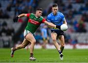 14 August 2021; Jordan Flynn of Mayo in action against Tom Lahiff of Dublin during the GAA Football All-Ireland Senior Championship semi-final match between Dublin and Mayo at Croke Park in Dublin. Photo by Ramsey Cardy/Sportsfile