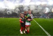 14 August 2021; Brendan Harrison of Mayo with his children Fiadh and Fionn following the GAA Football All-Ireland Senior Championship semi-final match between Dublin and Mayo at Croke Park in Dublin. Photo by Ramsey Cardy/Sportsfile