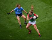 14 August 2021; Shauna Howley of Mayo in action against Siobhán McGrath of Dublin during the TG4 Ladies Football All-Ireland Championship semi-final match between Dublin and Mayo at Croke Park in Dublin. Photo by Stephen McCarthy/Sportsfile