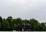 15 August 2021; Scorchers head coach Glenn Querl speaks to his team before the Arachas Super Series 2021 Super 20 round 5 match between Typhoons and Scorchers at North Kildare Cricket Club in Kilcock, Kildare. Photo by Ramsey Cardy/Sportsfile