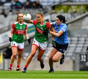 14 August 2021; Sarah Rowe of Mayo in action against Olwen Carey of Dublin during the TG4 Ladies Football All-Ireland Championship semi-final match between Dublin and Mayo at Croke Park in Dublin. Photo by Ray McManus/Sportsfile