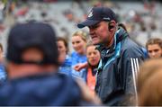 14 August 2021; Dublin manager Mick Bohan talks to his players after their victory over Mayo in their TG4 Ladies Football All-Ireland Championship semi-final match at Croke Park in Dublin. Photo by Seb Daly/Sportsfile