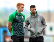 15 August 2021; Rory Gaffney, left, and Danny Mandroiu of Shamrock Rovers before the SSE Airtricity League Premier Division match between Drogheda United and Shamrock Rovers at Head in the Game Park in Drogheda, Louth. Photo by Michael P Ryan/Sportsfile