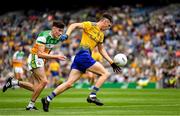 15 August 2021; Adam McDermott of Roscommon in action against Tom Hyland of Offaly during the 2021 Eirgrid GAA Football All-Ireland U20 Championship Final match between Roscommon and Offaly at Croke Park in Dublin. Photo by Ray McManus/Sportsfile