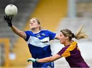 15 August 2021; Sarah Ann Fitzgerald of Laois in action against Aisling Halligan of Wexford during the TG4 All-Ireland Intermediate Ladies Football Championship Semi-Final match between Laois and Wexford at UPMC Nowlan Park in Kilkenny. Photo by Piaras Ó Mídheach/Sportsfile