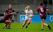 15 August 2021; Gillian Wheeler of Kildare in action against Tara Fagan of Westmeath during the TG4 All-Ireland Senior Ladies Football Championship Semi-Final match between Kildare and Westmeath at Parnell Park in Dublin. Photo by Brendan Moran/Sportsfile