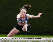 14 August 2021; Riona Doherty of Finn Valley AC, Donegal, on her way to winning the girls under-15 80m Hurdles during day six of the Irish Life Health National Juvenile Track & Field Championships at Tullamore Harriers Stadium in Tullamore, Offaly. Photo by Matt Browne/Sportsfile