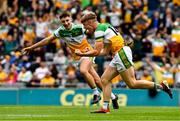 15 August 2021; Jack Bryant of Offaly, right, celebrates with team-mate Morgan Tynan after he scored a goal, in the 50th minute, during the 2021 Eirgrid GAA Football All-Ireland U20 Championship Final match between Roscommon and Offaly at Croke Park in Dublin. Photo by Ray McManus/Sportsfile