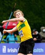 14 August 2021; Max Kingston of Boyne AC, Meath, competes in the under-17 boys Javelin during day six of the Irish Life Health National Juvenile Track & Field Championships at Tullamore Harriers Stadium in Tullamore, Offaly. Photo by Matt Browne/Sportsfile