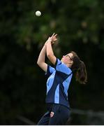 15 August 2021; Jane Maguire of Typhoons catches the wicket of Eimear Richardson of Scorchers during the Arachas Super Series 2021 Super 20 round 5 match between Typhoons and Scorchers at North Kildare Cricket Club in Kilcock, Kildare. Photo by Ramsey Cardy/Sportsfile