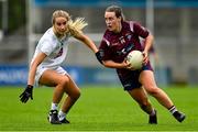 15 August 2021; Lucy McCartan of Westmeath in action against Ciara Wheeler of Kildare during the TG4 All-Ireland Senior Ladies Football Championship Semi-Final match between Kildare and Westmeath at Parnell Park in Dublin. Photo by Brendan Moran/Sportsfile