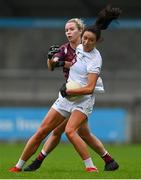 15 August 2021; Grace Clifford of Kildare in action against Fiona Coyle of Westmeath during the TG4 All-Ireland Senior Ladies Football Championship Semi-Final match between Kildare and Westmeath at Parnell Park in Dublin. Photo by Brendan Moran/Sportsfile