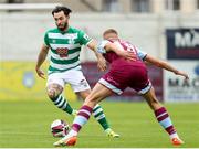 15 August 2021; Richie Towell of Shamrock Rovers in action against Killian Phillips of Drogheda United during the SSE Airtricity League Premier Division match between Drogheda United and Shamrock Rovers at Head in the Game Park in Drogheda, Louth. Photo by Michael P Ryan/Sportsfile