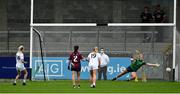 15 August 2021; Neasa Dooley of Kildare (14) scores her side's first goal from a penalty during the TG4 All-Ireland Senior Ladies Football Championship Semi-Final match between Kildare and Westmeath at Parnell Park in Dublin. Photo by Brendan Moran/Sportsfile