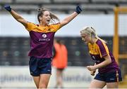 15 August 2021; Aisling Murphy of Wexford, left, celebrates with team-mate Amy Wilson after scoring her side's second goal during the TG4 All-Ireland Intermediate Ladies Football Championship Semi-Final match between Laois and Wexford at UPMC Nowlan Park in Kilkenny. Photo by Piaras Ó Mídheach/Sportsfile