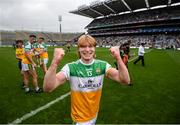15 August 2021; Cormac Egan of Offaly celebrates following the 2021 Eirgrid GAA Football All-Ireland U20 Championship Final match between Roscommon and Offaly at Croke Park in Dublin. Photo by Stephen McCarthy/Sportsfile