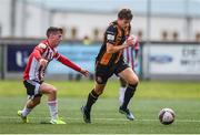 15 August 2021; Will Patching of Dundalk in action against Evan McLaughlin of Derry City during the SSE Airtricity League Premier Division match between Derry City and Dundalk at Ryan McBride Brandywell Stadium in Derry. Photo by Ben McShane/Sportsfile