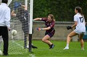 15 August 2021; Anna Jones of Westmeath scores her side's third goal past Kildare goalkeeper Dervla McGinn during the TG4 All-Ireland Senior Ladies Football Championship Semi-Final match between Kildare and Westmeath at Parnell Park in Dublin. Photo by Brendan Moran/Sportsfile