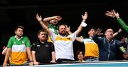 15 August 2021; Offaly supporters, in the Hogan Stand, including Open winner Shane Lowry celebrate after the 2021 Eirgrid GAA Football All-Ireland U20 Championship Final match between Roscommon and Offaly at Croke Park in Dublin. Photo by Ray McManus/Sportsfile