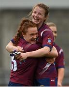 15 August 2021; Sarah Dillon, left, and Anna Jones of Westmeath celebrate after the TG4 All-Ireland Senior Ladies Football Championship Semi-Final match between Kildare and Westmeath at Parnell Park in Dublin. Photo by Brendan Moran/Sportsfile