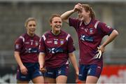 15 August 2021; Anna Jones of Westmeath, right, and her team-mates celebrate after the TG4 All-Ireland Senior Ladies Football Championship Semi-Final match between Kildare and Westmeath at Parnell Park in Dublin. Photo by Brendan Moran/Sportsfile