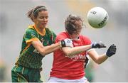 15 August 2021; Áine O'Sullivan of Cork in action against Niamh O'Sullivan of Meath during the TG4 All-Ireland Senior Ladies Football Championship Semi-Final match between Cork and Meath at Croke Park in Dublin. Photo by Stephen McCarthy/Sportsfile