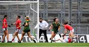 15 August 2021; Emma Duggan of Meath celebrates after scoring her side's second goal late in normal time, resulting in the game going to extra-time, during the TG4 All-Ireland Senior Ladies Football Championship Semi-Final match between Cork and Meath at Croke Park in Dublin. Photo by Stephen McCarthy/Sportsfile