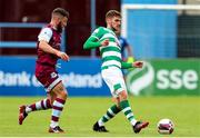 15 August 2021; Dylan Watts of Shamrock Rovers in action against Gary Deegan of Drogheda United during the SSE Airtricity League Premier Division match between Drogheda United and Shamrock Rovers at Head in the Game Park in Drogheda, Louth. Photo by Michael P Ryan/Sportsfile