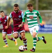 15 August 2021; Dylan Watts of Shamrock Rovers in action against Gary Deegan of Drogheda United during the SSE Airtricity League Premier Division match between Drogheda United and Shamrock Rovers at Head in the Game Park in Drogheda, Louth. Photo by Michael P Ryan/Sportsfile