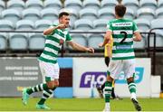 15 August 2021; Aaron Greene of Shamrock Rovers, left, celebrates after scoring his side's first goal during the SSE Airtricity League Premier Division match between Drogheda United and Shamrock Rovers at Head in the Game Park in Drogheda, Louth. Photo by Michael P Ryan/Sportsfile