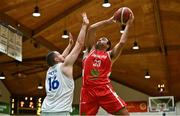 15 August 2021; Sam Buxton of Gibraltar in action against Marko Micevic of San Marino during the FIBA Men’s European Championship for Small Countries day five match between San Marino and Gibraltar at National Basketball Arena in Tallaght, Dublin. Photo by Eóin Noonan/Sportsfile