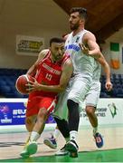 15 August 2021; Miguel Ortega of Gibraltar in action against Ygor Biordi of San Marino during the FIBA Men’s European Championship for Small Countries day five match between San Marino and Gibraltar at National Basketball Arena in Tallaght, Dublin. Photo by Eóin Noonan/Sportsfile
