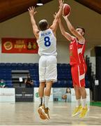 15 August 2021; Miguel Ortega of Gibraltar in action against Giacomo Pasolini of San Marino during the FIBA Men’s European Championship for Small Countries day five match between San Marino and Gibraltar at National Basketball Arena in Tallaght, Dublin. Photo by Eóin Noonan/Sportsfile