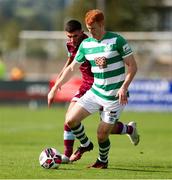 15 August 2021; Rory Gaffney of Shamrock Rovers in action against Luke Heeney of Drogheda United during the SSE Airtricity League Premier Division match between Drogheda United and Shamrock Rovers at Head in the Game Park in Drogheda, Louth. Photo by Michael P Ryan/Sportsfile
