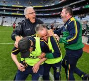15 August 2021; Meath manager Eamonn Murray and members of his backroom staff celebrate after the TG4 All-Ireland Senior Ladies Football Championship Semi-Final match between Cork and Meath at Croke Park in Dublin. Photo by Ray McManus/Sportsfile
