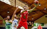 15 August 2021; Miguel Ortega of Gibraltar in action against Davide Macina of San Marino during the FIBA Men’s European Championship for Small Countries day five match between San Marino and Gibraltar at National Basketball Arena in Tallaght, Dublin. Photo by Eóin Noonan/Sportsfile