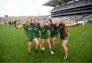 15 August 2021; Meath players, from left, Orla Byrne, Niamh O'Sullivan, Katie Newe, Shauna Ennis and Monica McGuirk celebrate following the TG4 All-Ireland Senior Ladies Football Championship Semi-Final match between Cork and Meath at Croke Park in Dublin. Photo by Stephen McCarthy/Sportsfile