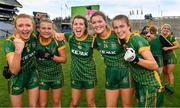 15 August 2021; Meath players, from left, Aoibheann Leahy, Katie Newe, Orla Byrne, Kate Byrne, and Mary Kate Lynch celebrate after the TG4 All-Ireland Senior Ladies Football Championship Semi-Final match between Cork and Meath at Croke Park in Dublin. Photo by Ray McManus/Sportsfile