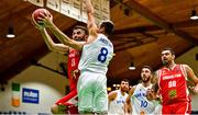15 August 2021; Miguel Ortega of Gibraltar in action against Giacomo Pasolini of San Marino during the FIBA Men’s European Championship for Small Countries day five match between San Marino and Gibraltar at National Basketball Arena in Tallaght, Dublin. Photo by Eóin Noonan/Sportsfile