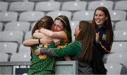 15 August 2021; Tearful Meath supporter Emily Davies congratules Mary Kate Lynch, 3, on her victory following the TG4 All-Ireland Senior Ladies Football Championship Semi-Final match between Cork and Meath at Croke Park in Dublin. Photo by Stephen McCarthy/Sportsfile